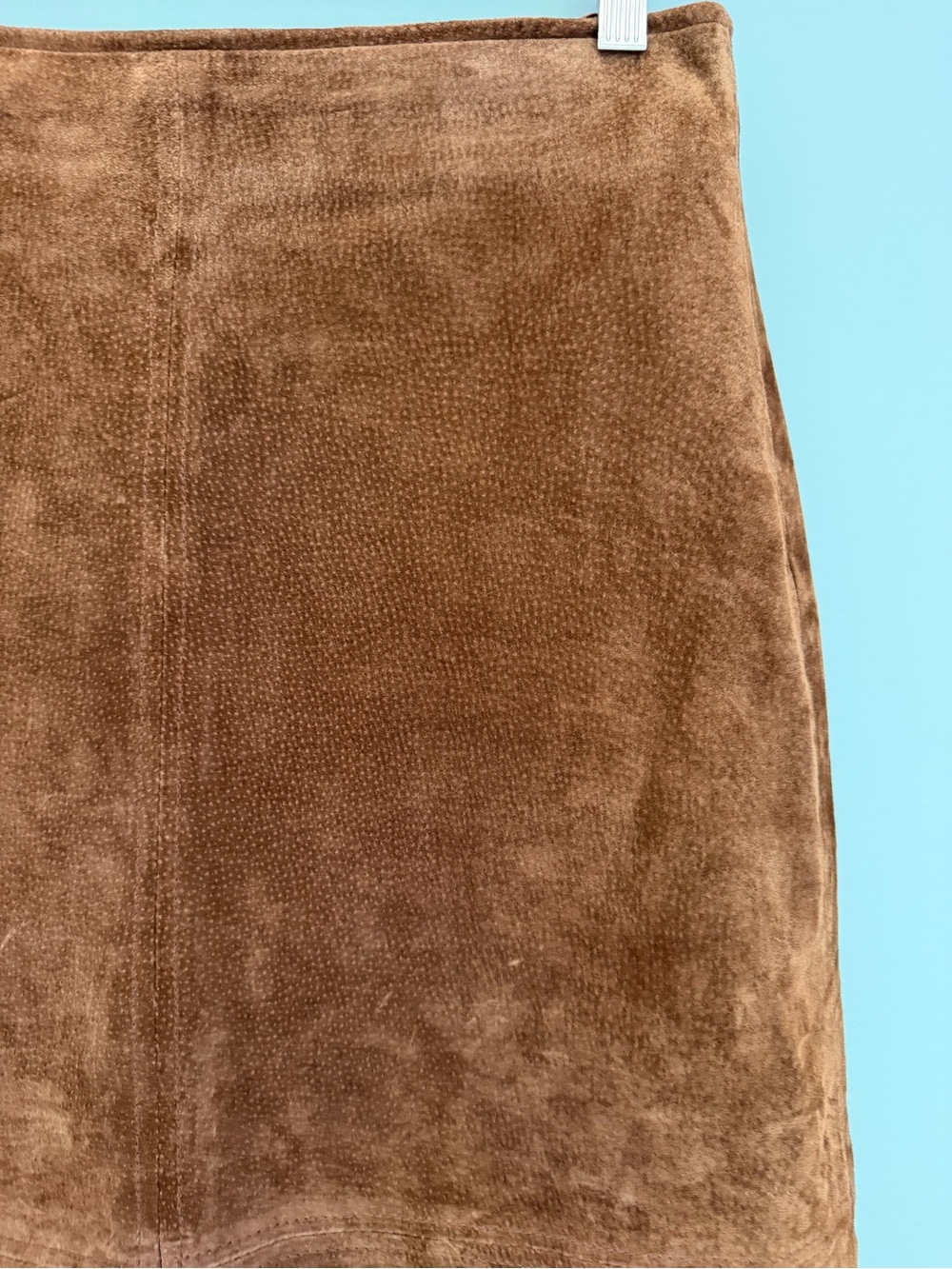 Vintage Clio 100% Leather Suede Western Camel Brown A-Line Midi Skirt - Picture 4 of 14
